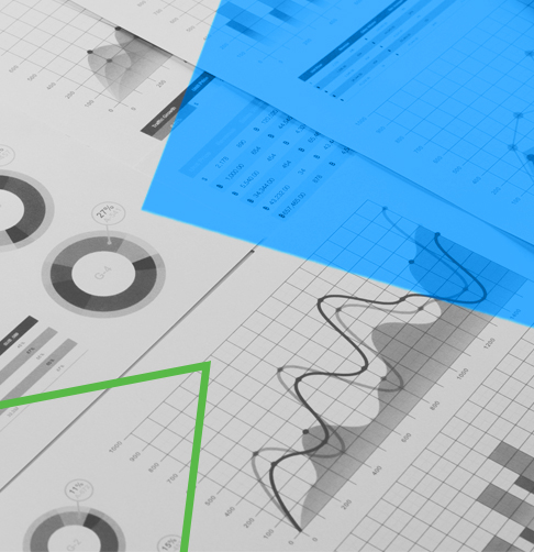 Paperwork with charts and graphs. 